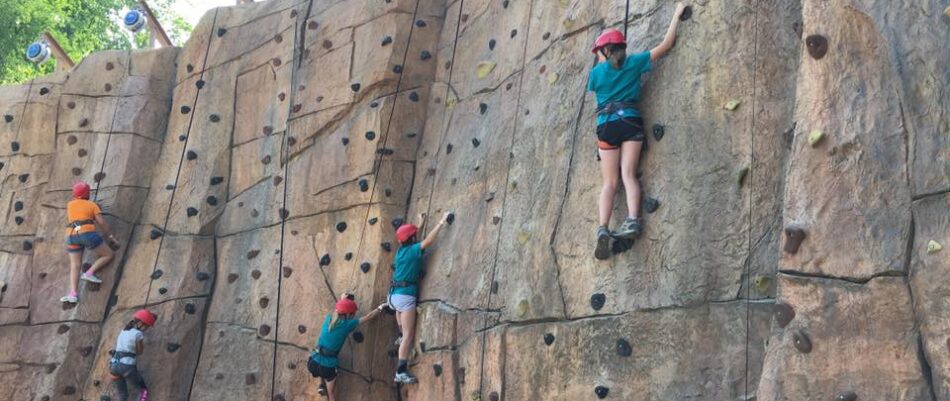 Girl Scouts on climbing wall