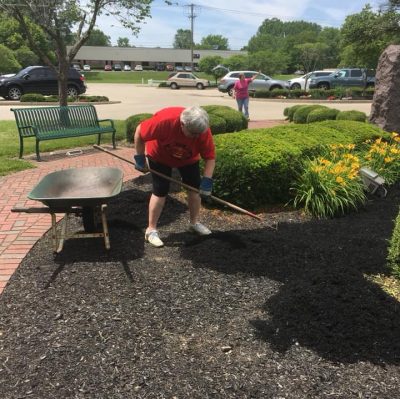 Sandy working on landscaping at Angel's Pass